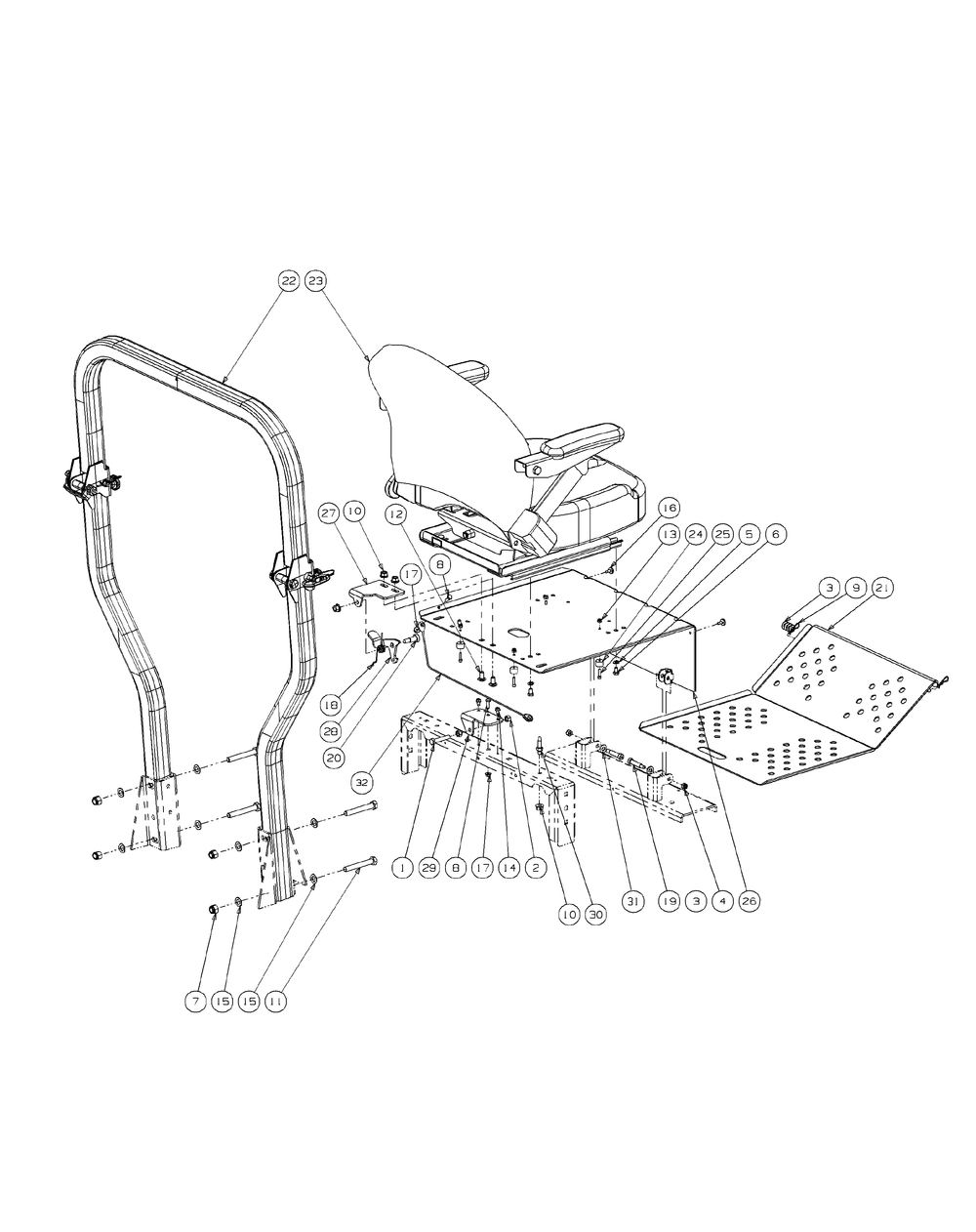 Seat Floor Panel Assembly Diagram and Parts List for M60-KW 53AI8CTX750-25-HP-OHV Cub Cadet Lawn Tractor